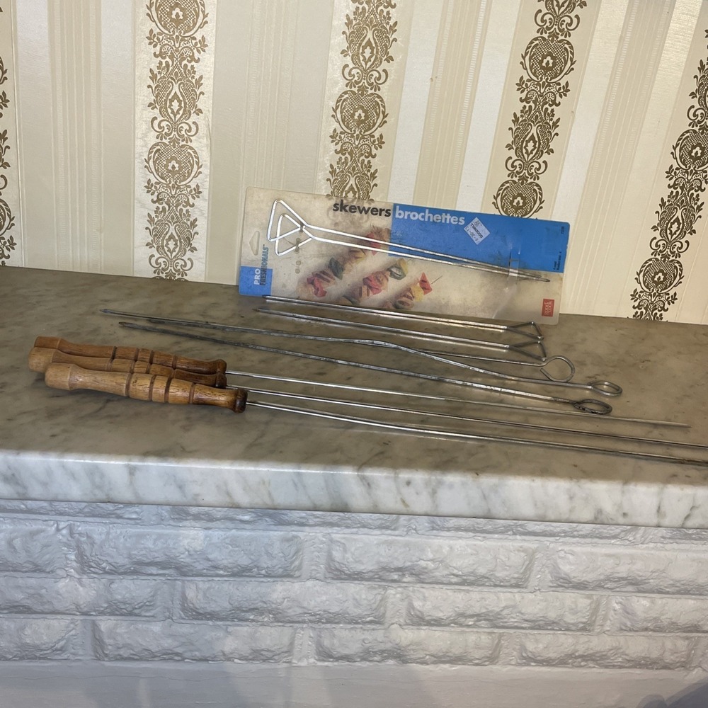 Set of 10 Mismatched Metal Skewers | Wood‎ Handle, Ring Handle, Triangle Handle